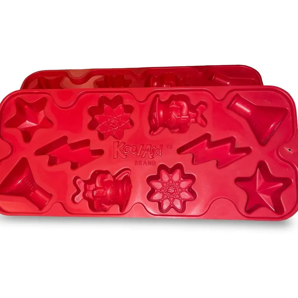 Kool-Aid Man Mad Scientwisted Red Plastic Ice Cube Tray Science Lab Shapes Lot 2